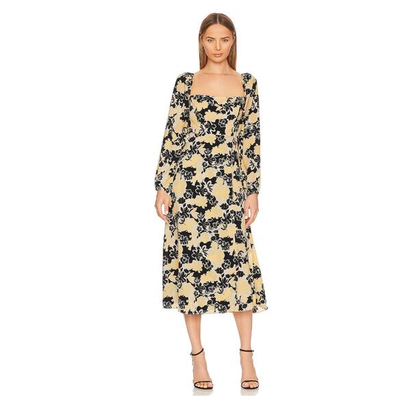 ASTR “Hayden” Floral Square Smocked Back Puff Sleeve Midi Dress – Size Small - Picture 1 of 6